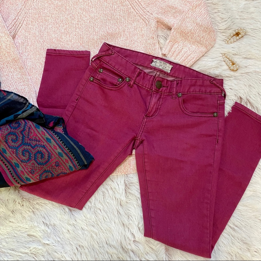 Free People Hot Pink Low Rise Skinny Jeans